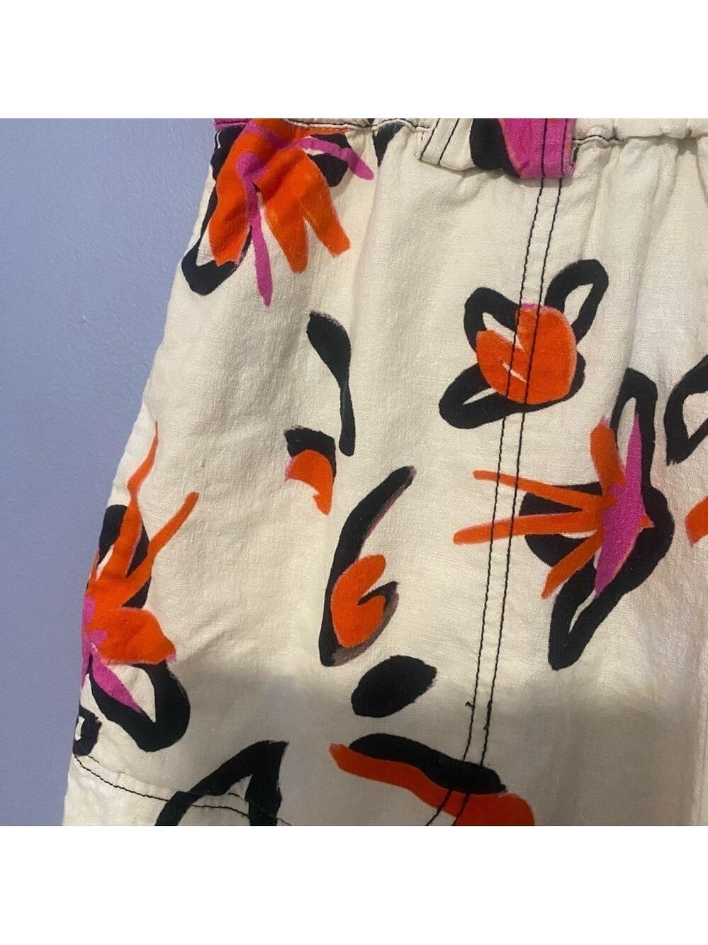 Tanya Taylor High Waist Floral Linen Shorts Orange Pink Black Women’s Size 8 - Picture 4 of 13